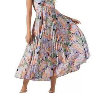 Astr Pink and Purple Pleated Midi Skirt